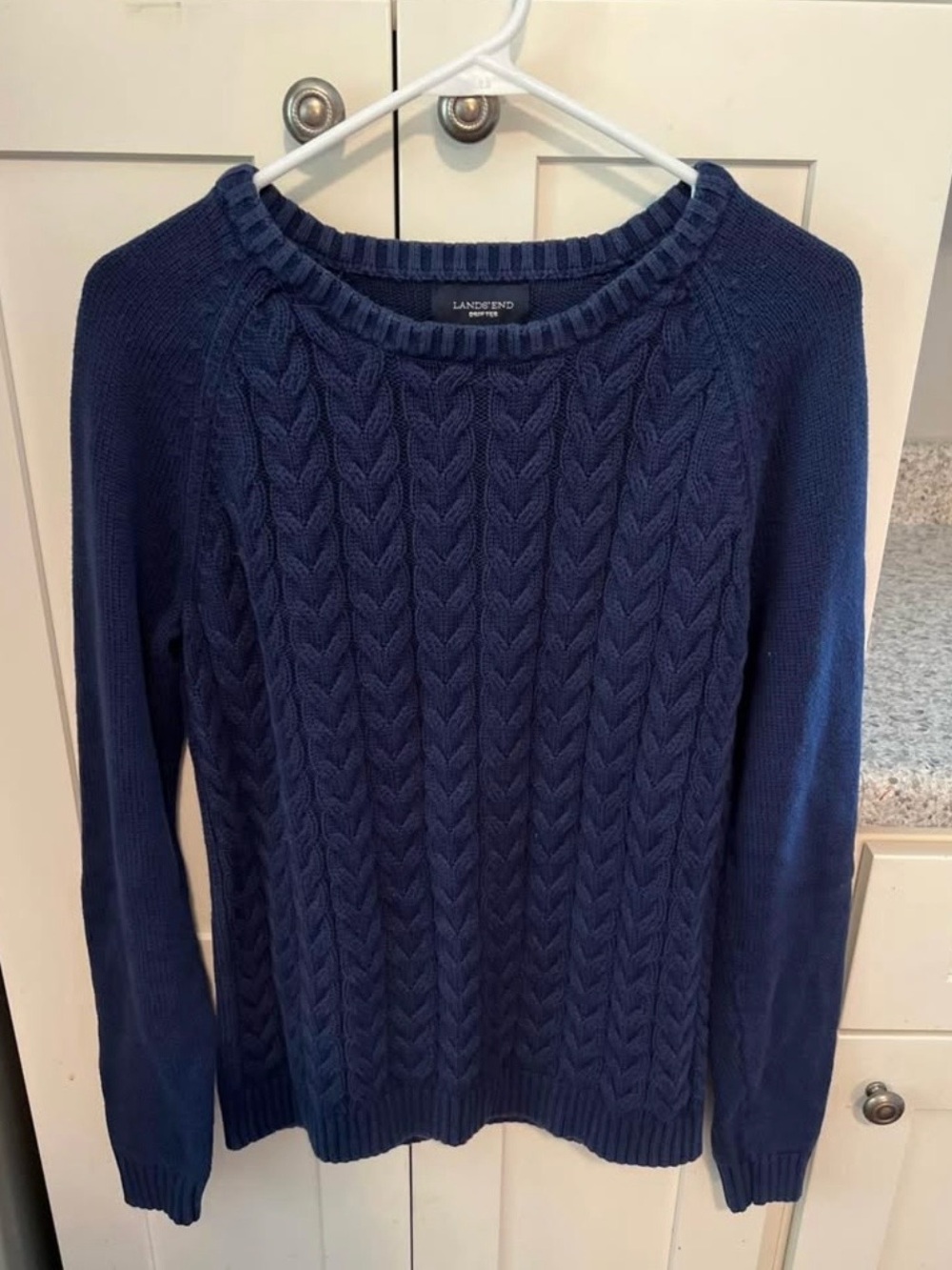 Lands' End Women's Navy Cable-Front Crewneck Sweater